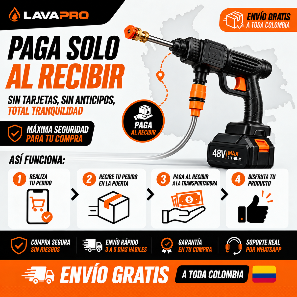 Hidrolavadora Inalámbrica de Alta Presión + 1 Batería Gratis 🎁 50% OFF